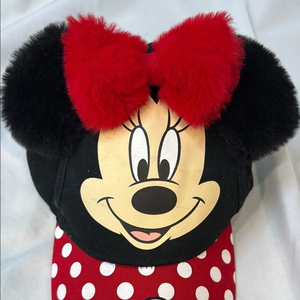 Disney Minnie Mouse Toddler Cap - Red&Black, Fuzzy Ears, adjustable back